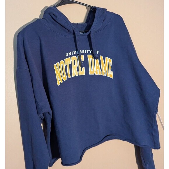 Notre Dame Crop Top Hoodie Womens Size X-Large Navy - New w/tags Zoozatz - Picture 1 of 15